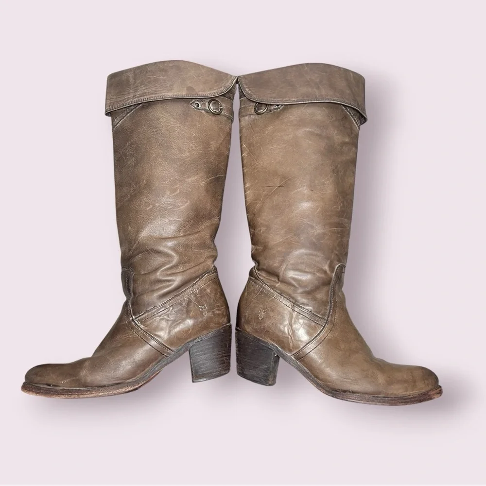 Frye Tan Leather Over‎ Knee Heeled Boots